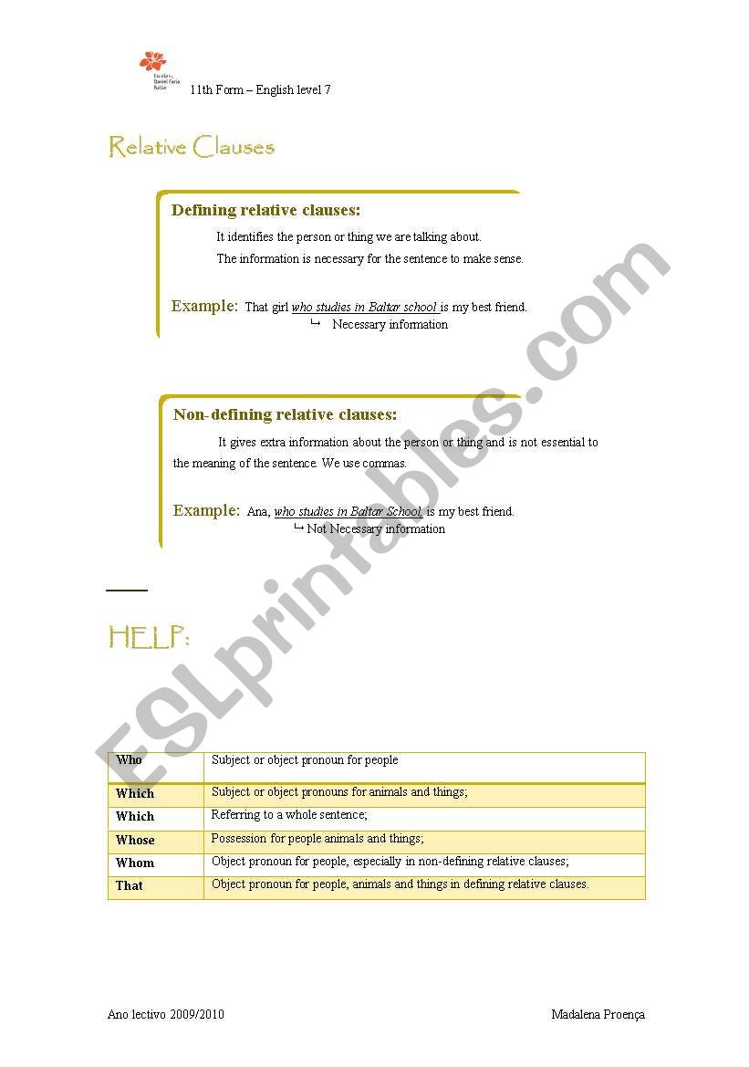 Defining and Non-defining relative clauses