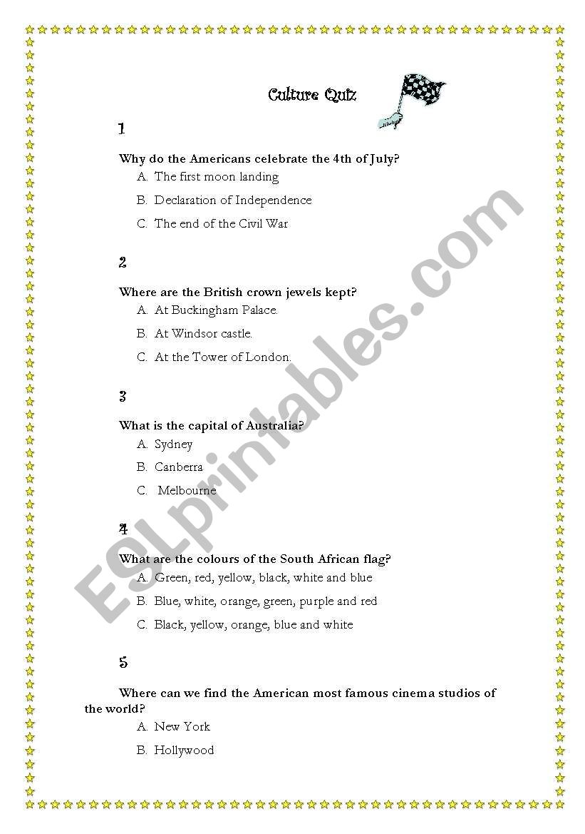 Culture Quiz worksheet