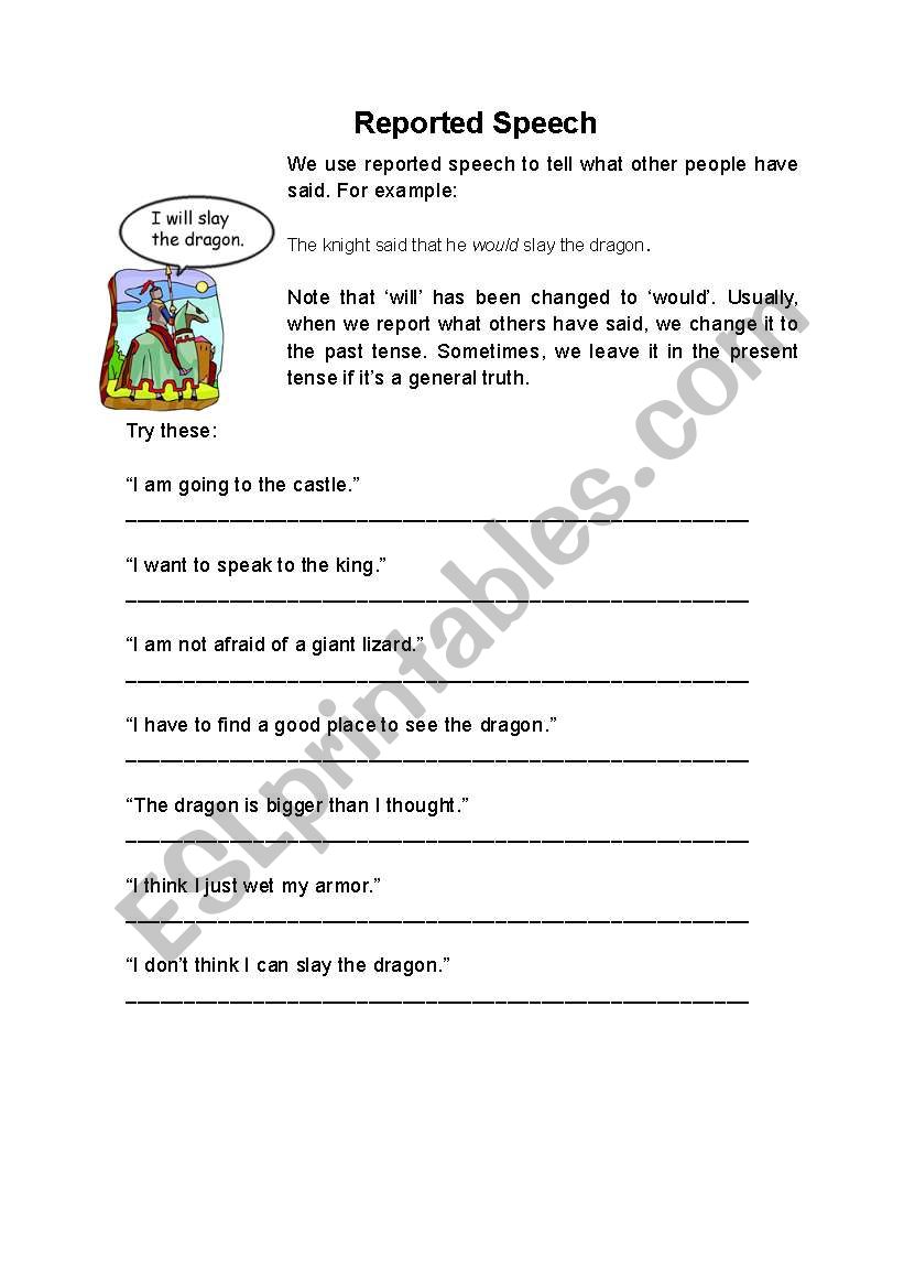 printable worksheets for reported speech