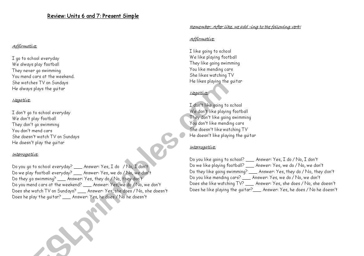 Review on Present Simple worksheet