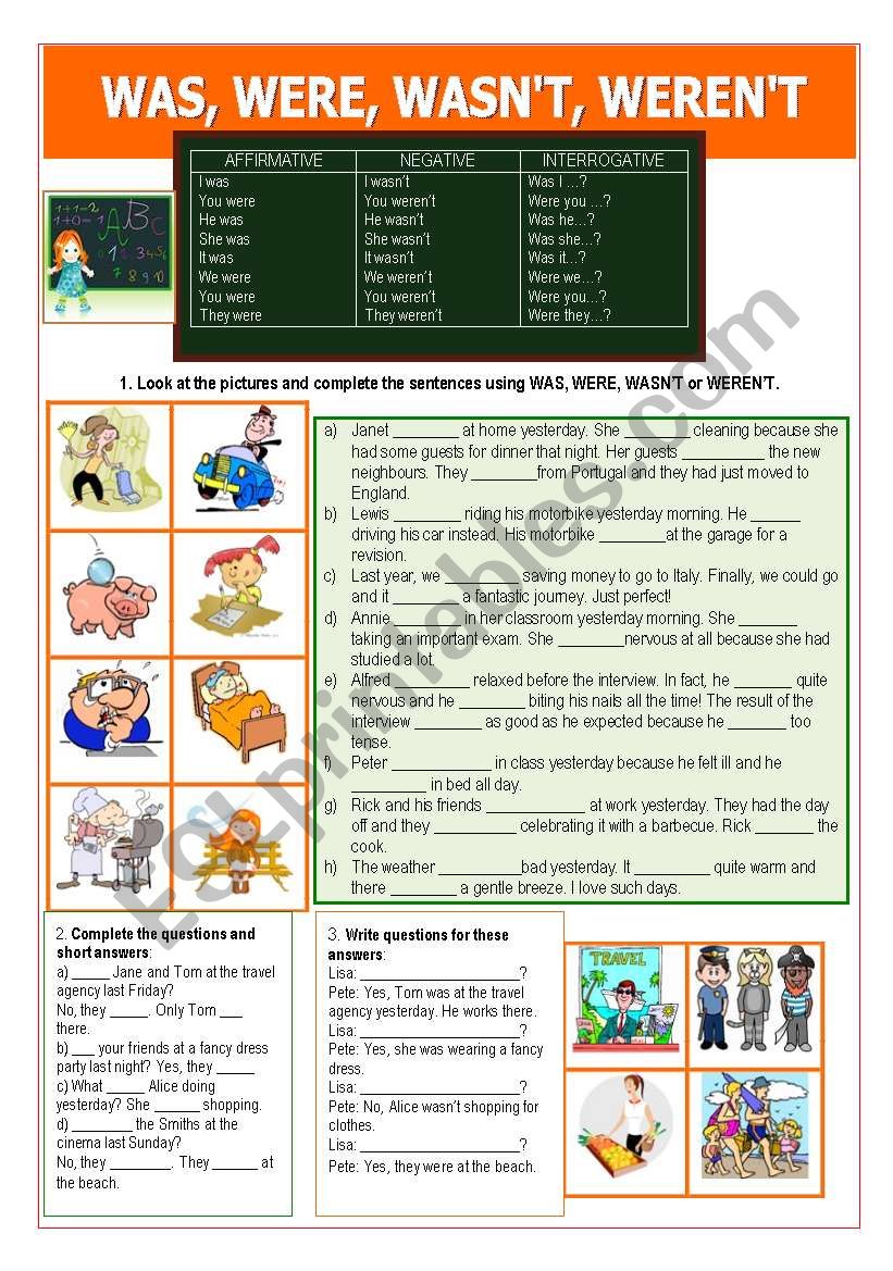 Was Were Wasn´t Weren´t Esl Worksheet By Nuria08