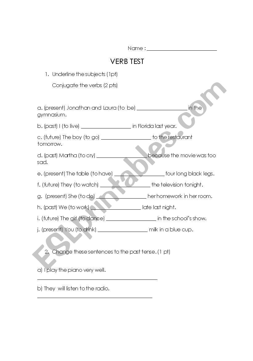 Verb Test simple present, simple past and future