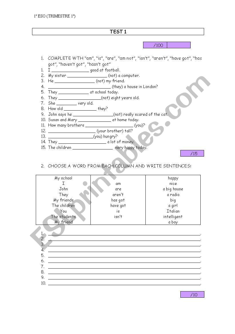 To be - To have  worksheet