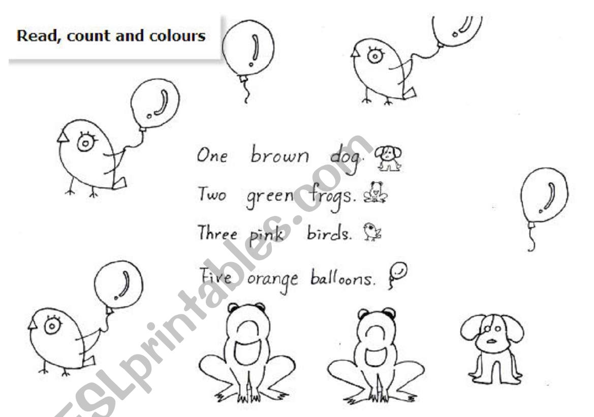 Read, count and colours worksheet