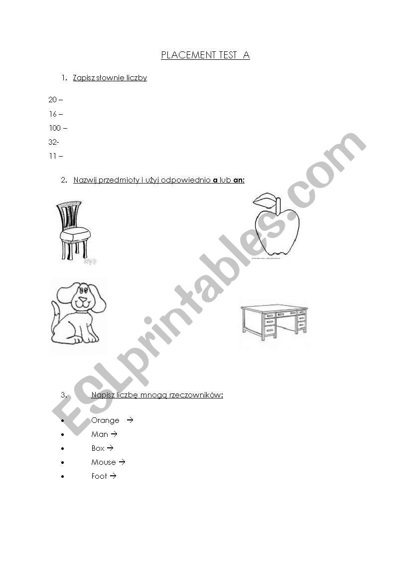 Placement Test ( group A) worksheet