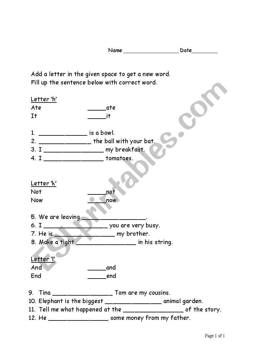 Add game h, k, l worksheet