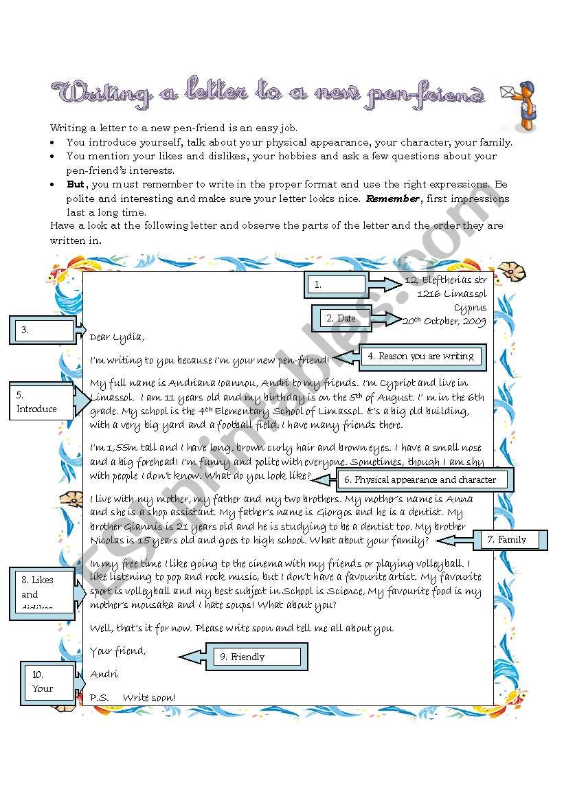 Writing A Letter To A New Pen friend1 ESL Worksheet By Cmel