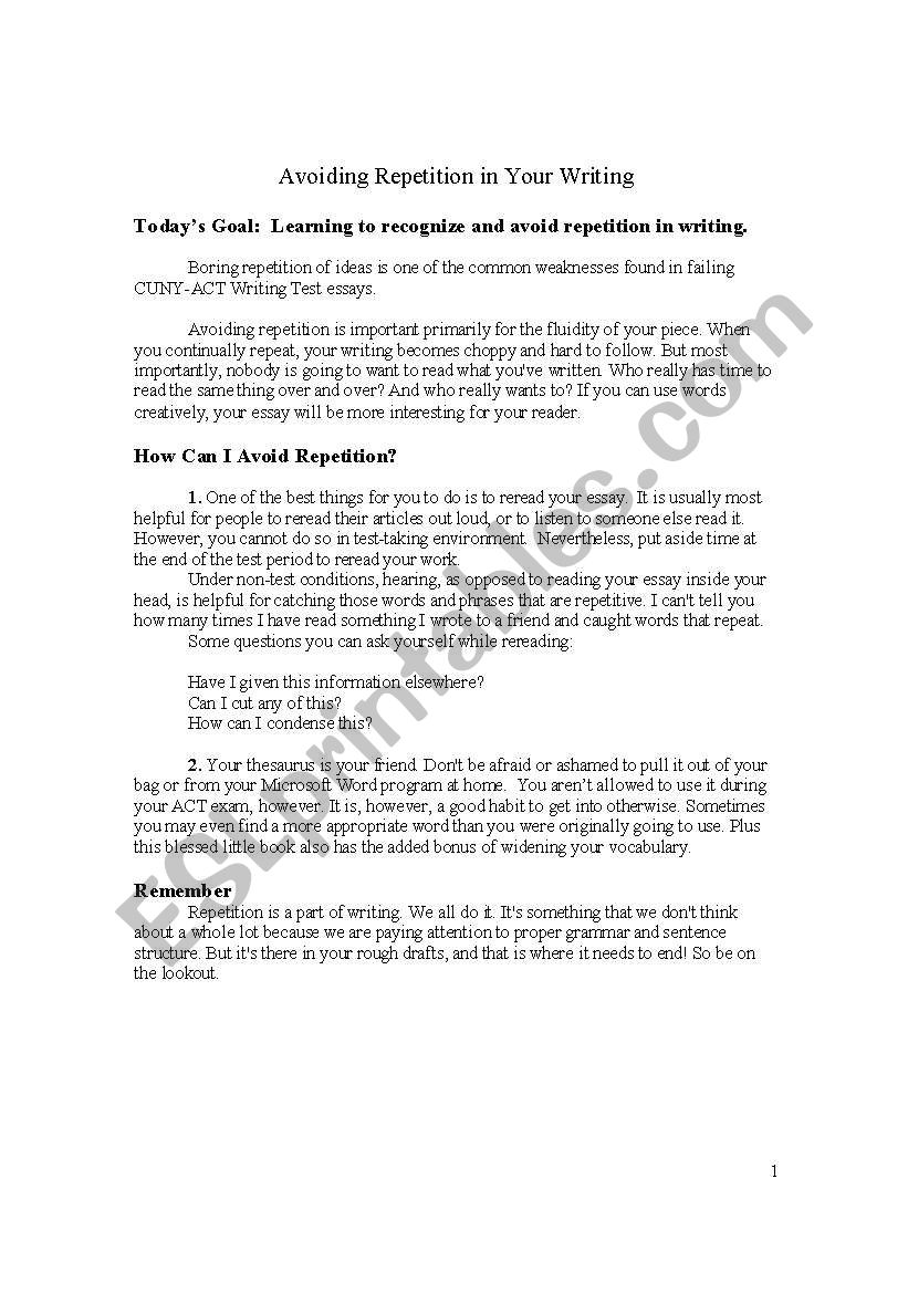 Avoiding Repetition worksheet