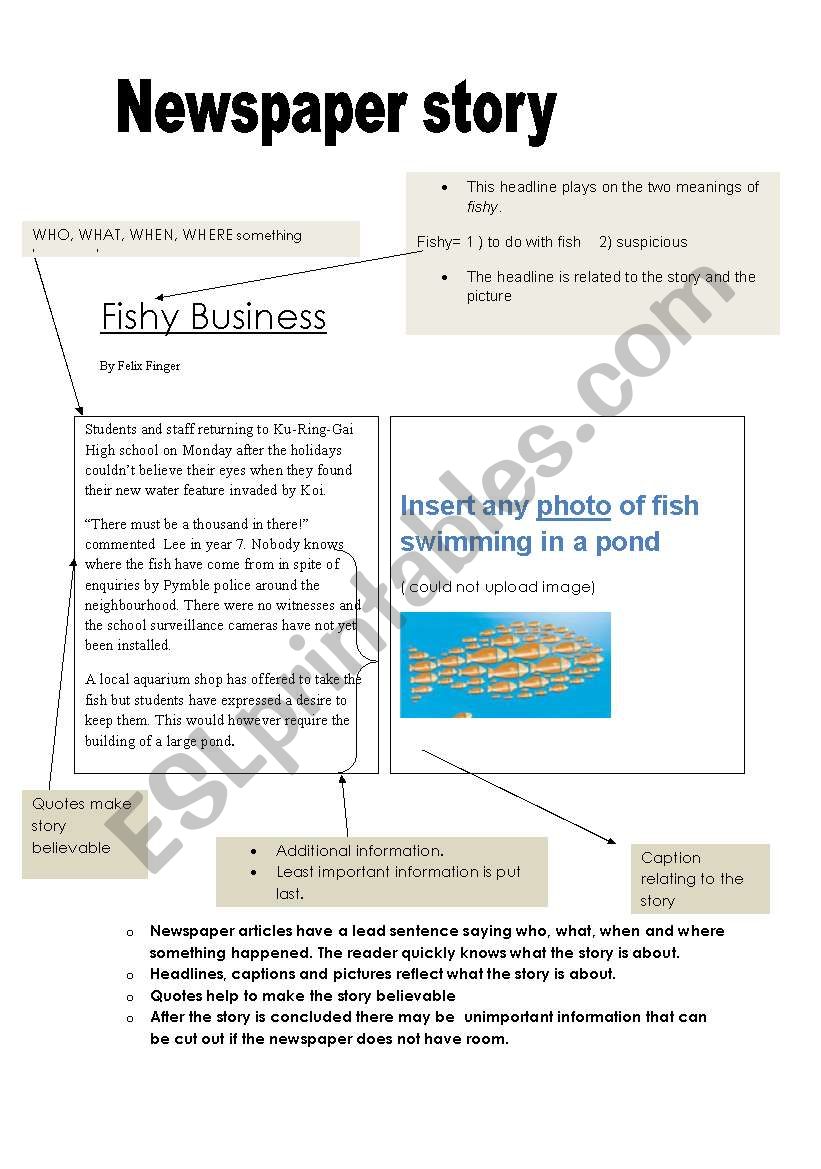 Writing A Newspaper Article Example And Scaffold Esl Worksheet By Lehrerin1