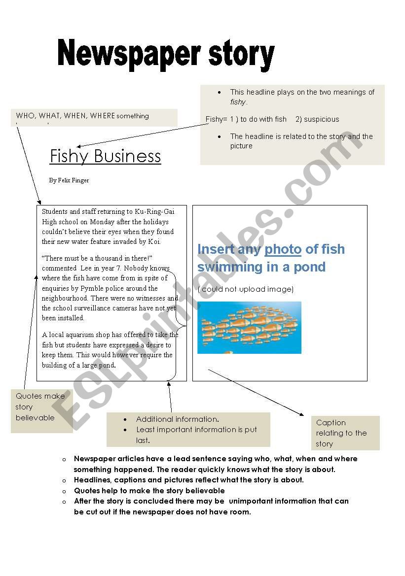 Writing A Newspaper Article Example And Scaffold ESL Worksheet By 