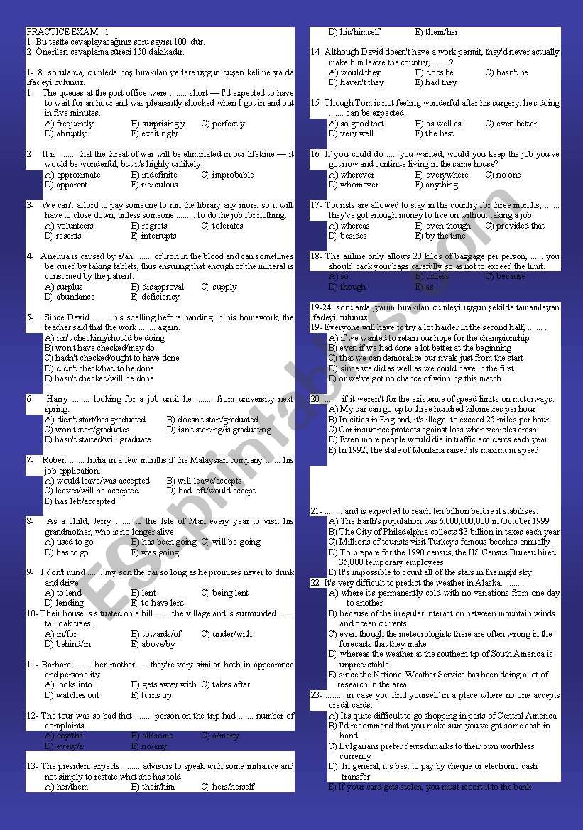 Practice Exam worksheet