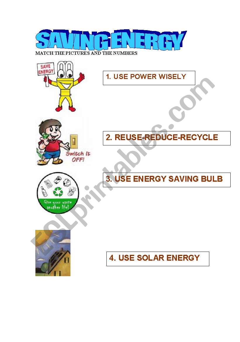 SAVING ENERGY worksheet