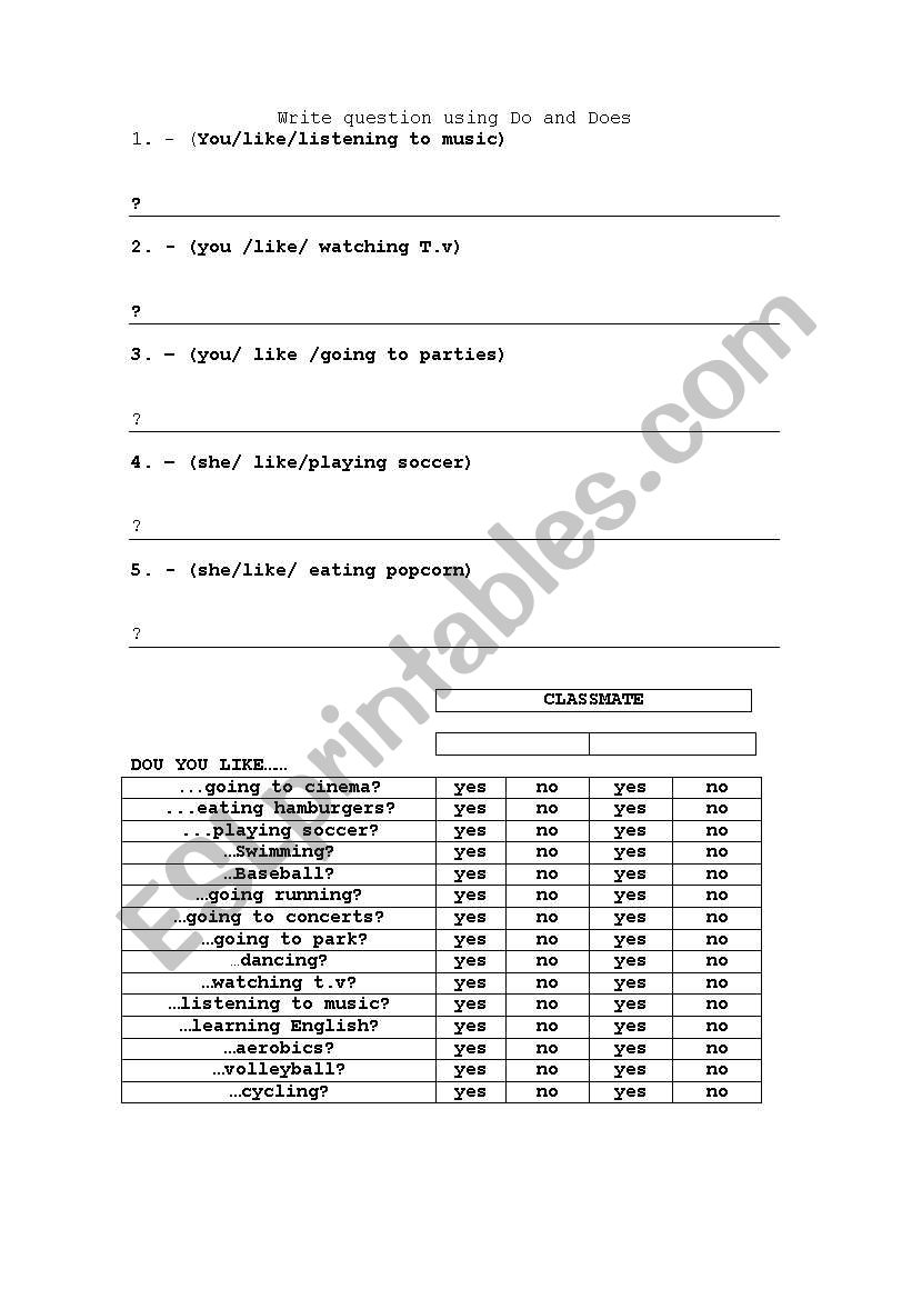 do and does worksheet