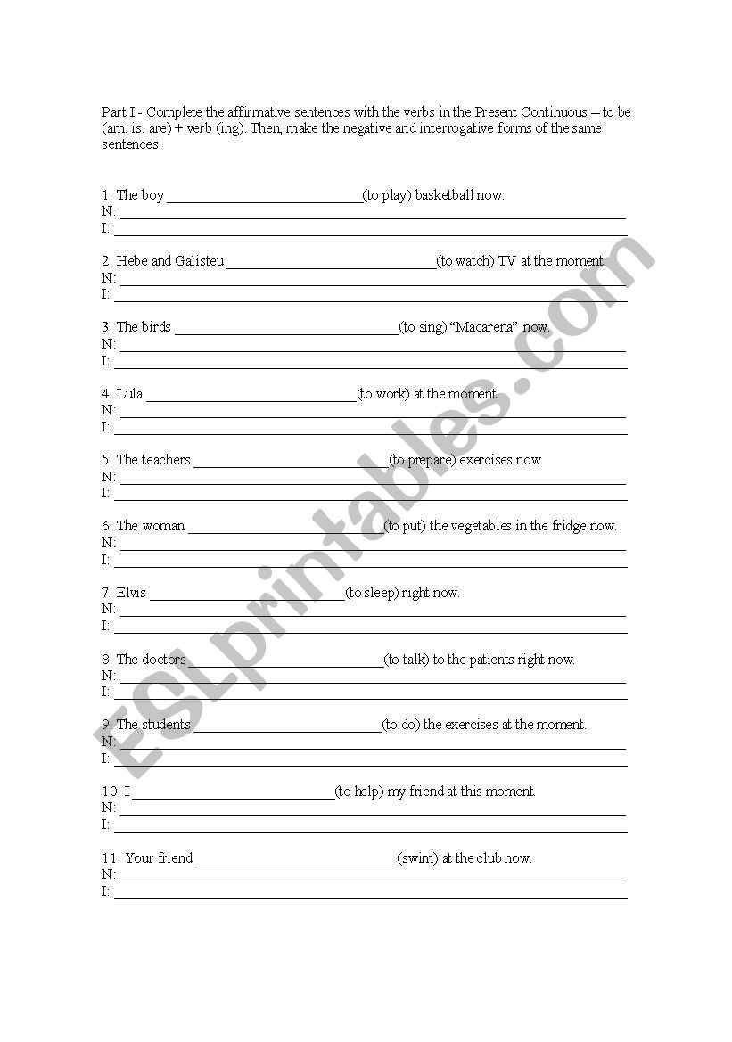 Present Continuous worksheet