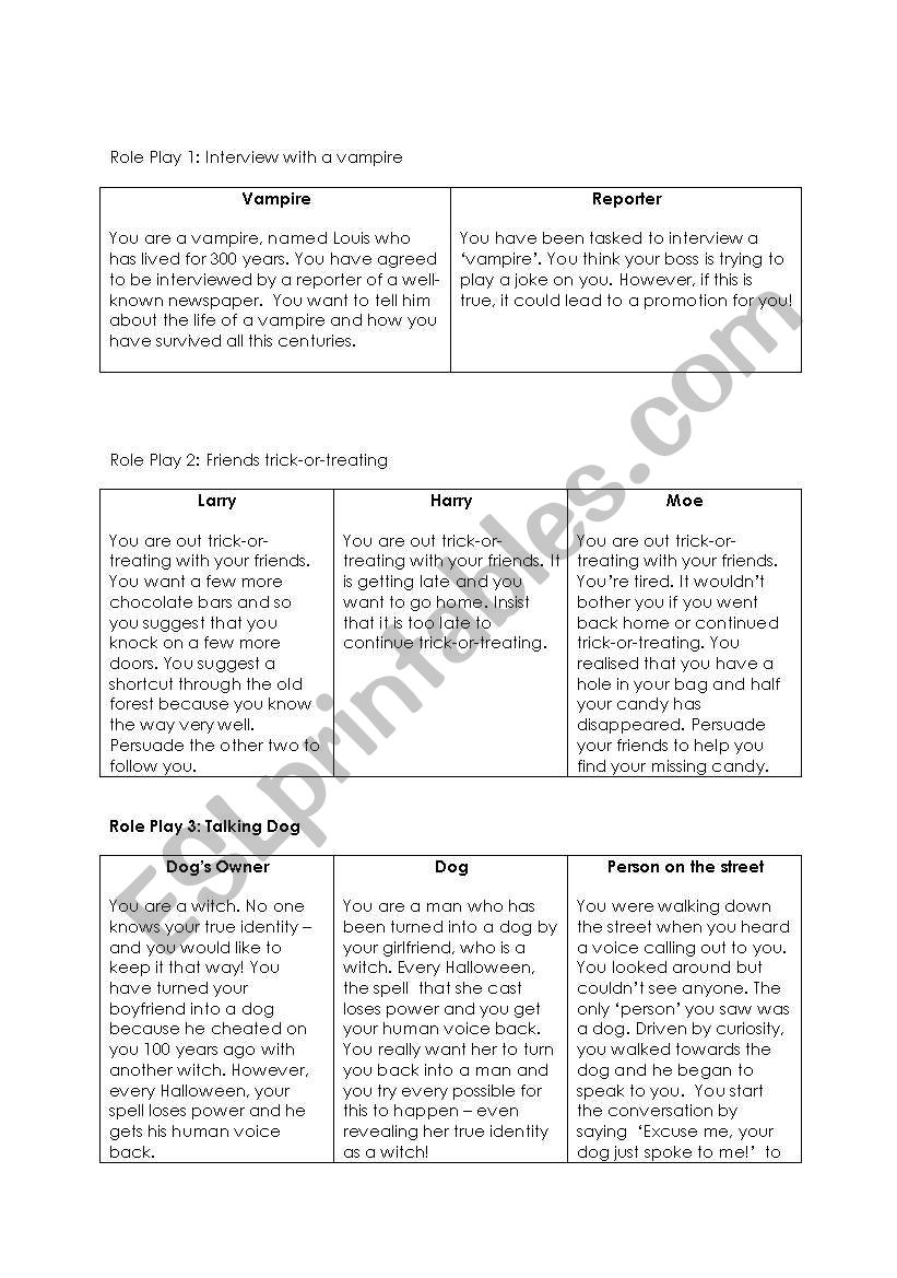 Role Play for Halloween worksheet