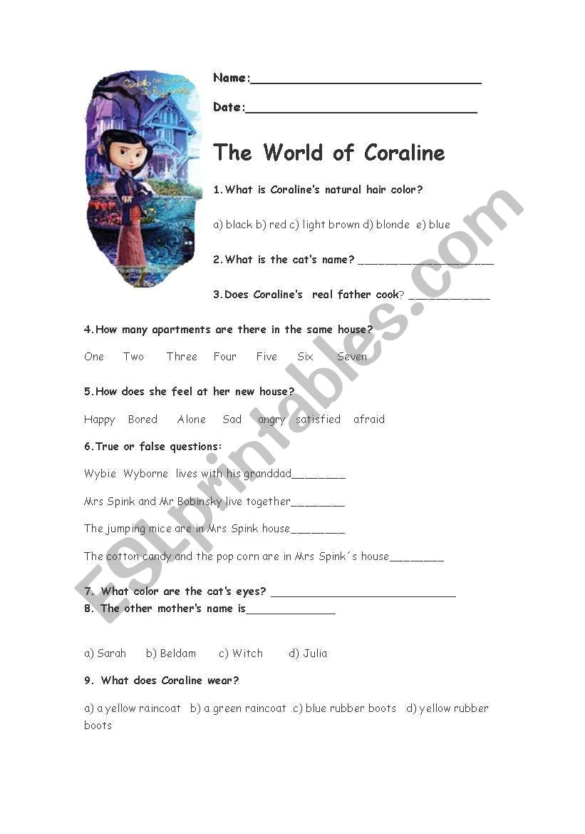 The World of Coraline worksheet