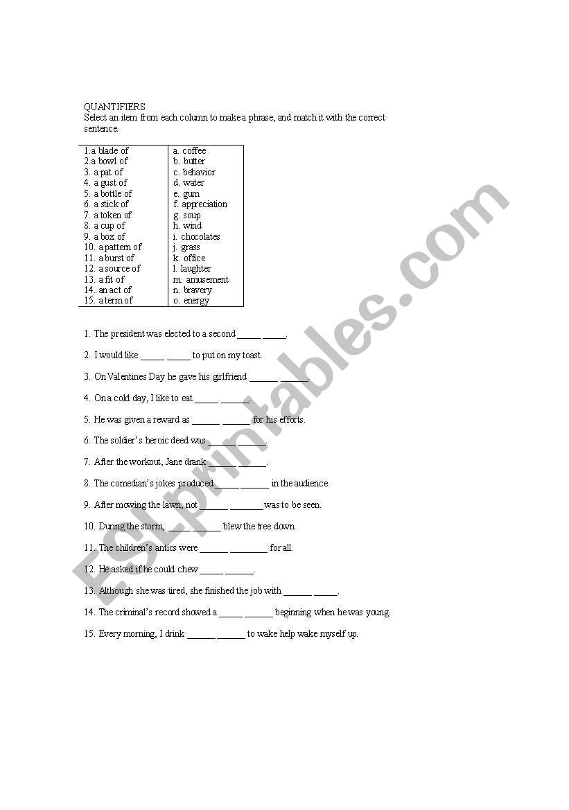 Quantifiers worksheet