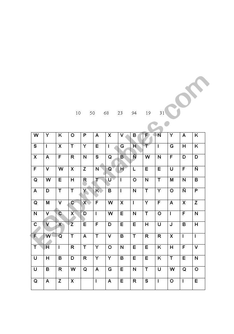 Numbers worksheet