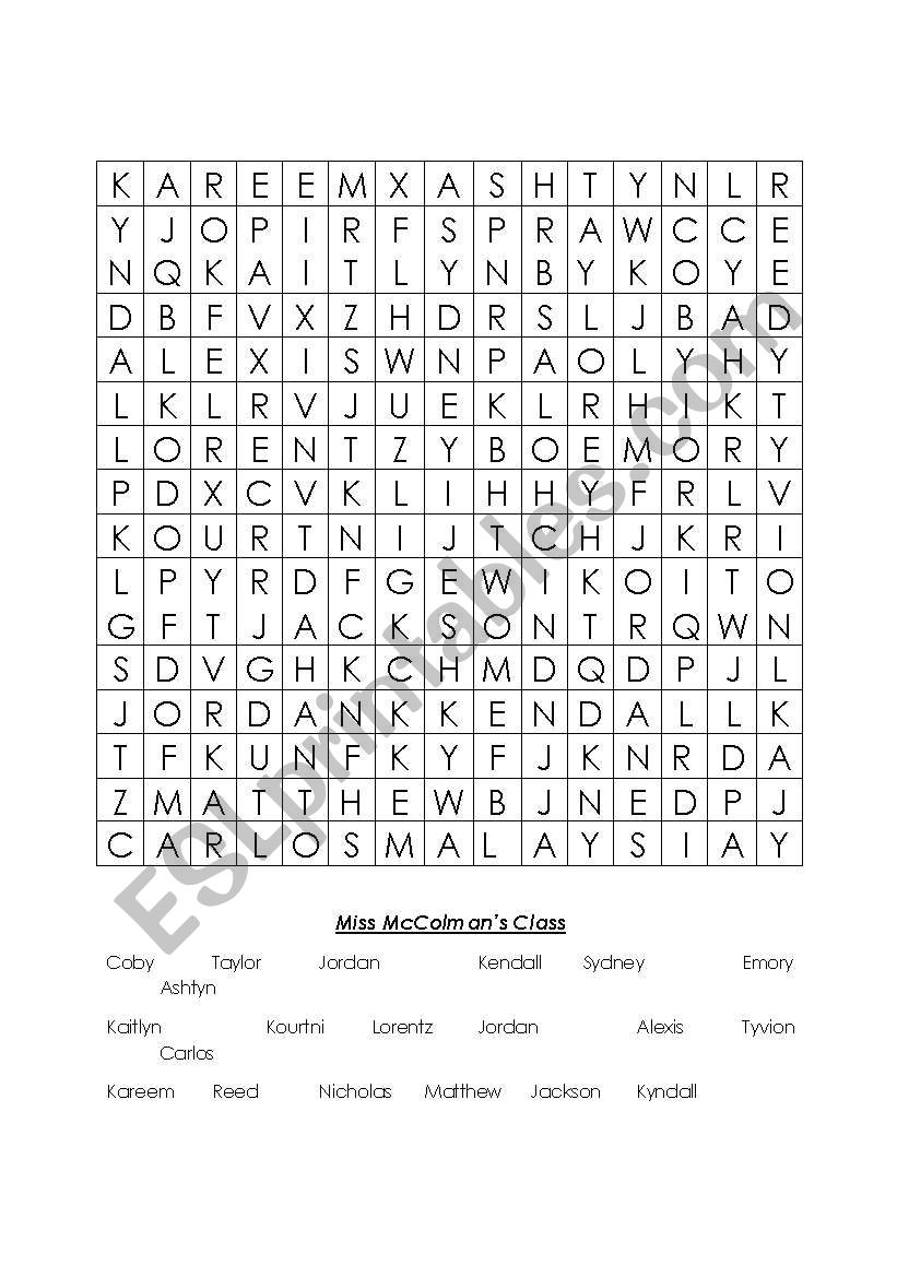 Classroom Word Find worksheet