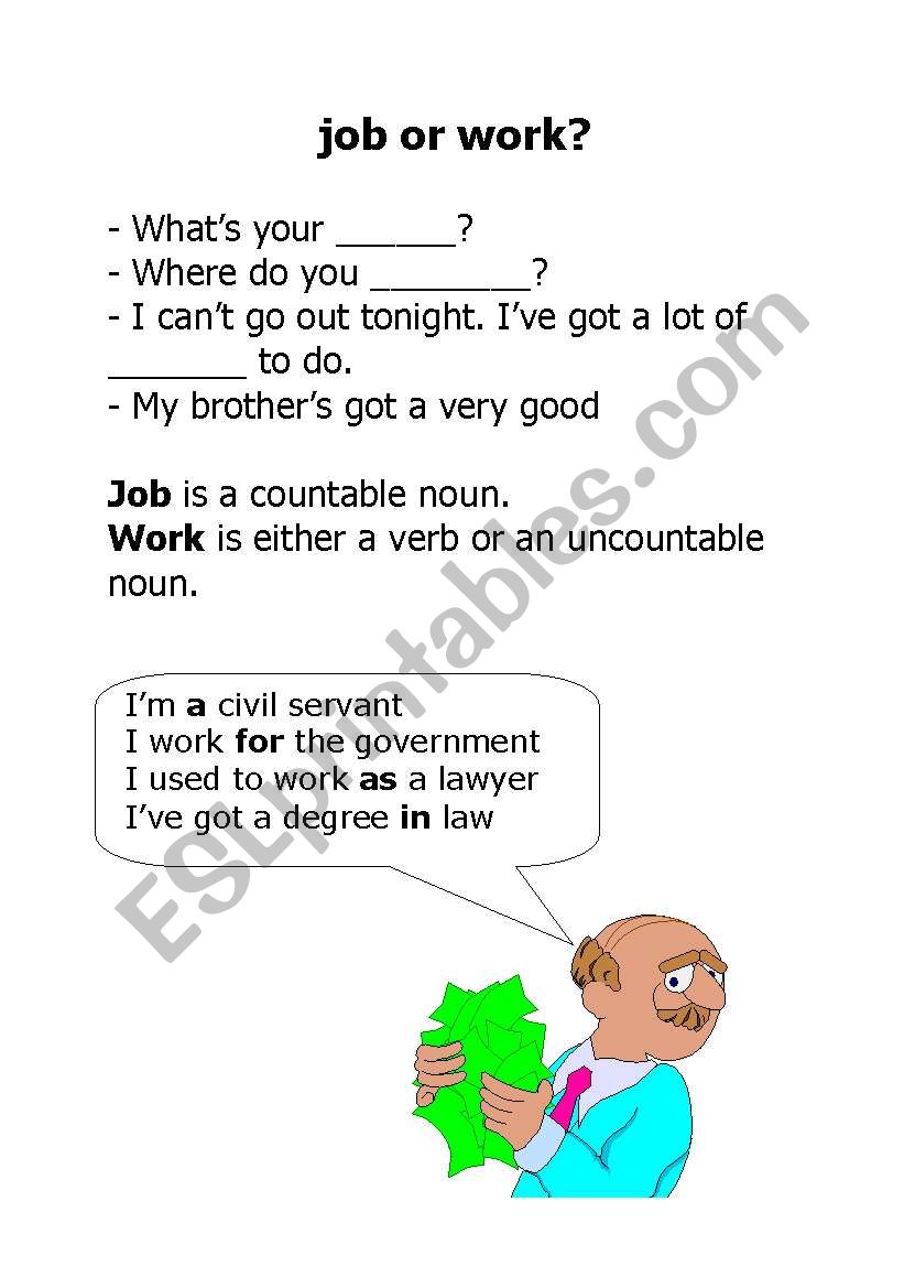 Job or work? worksheet