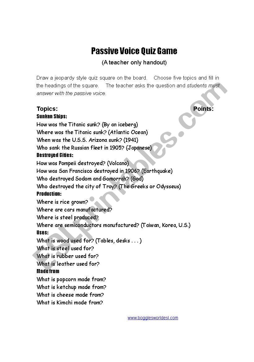 passive quiz worksheet