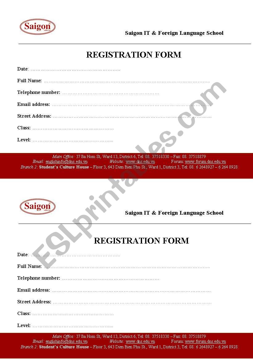 Registration Form worksheet