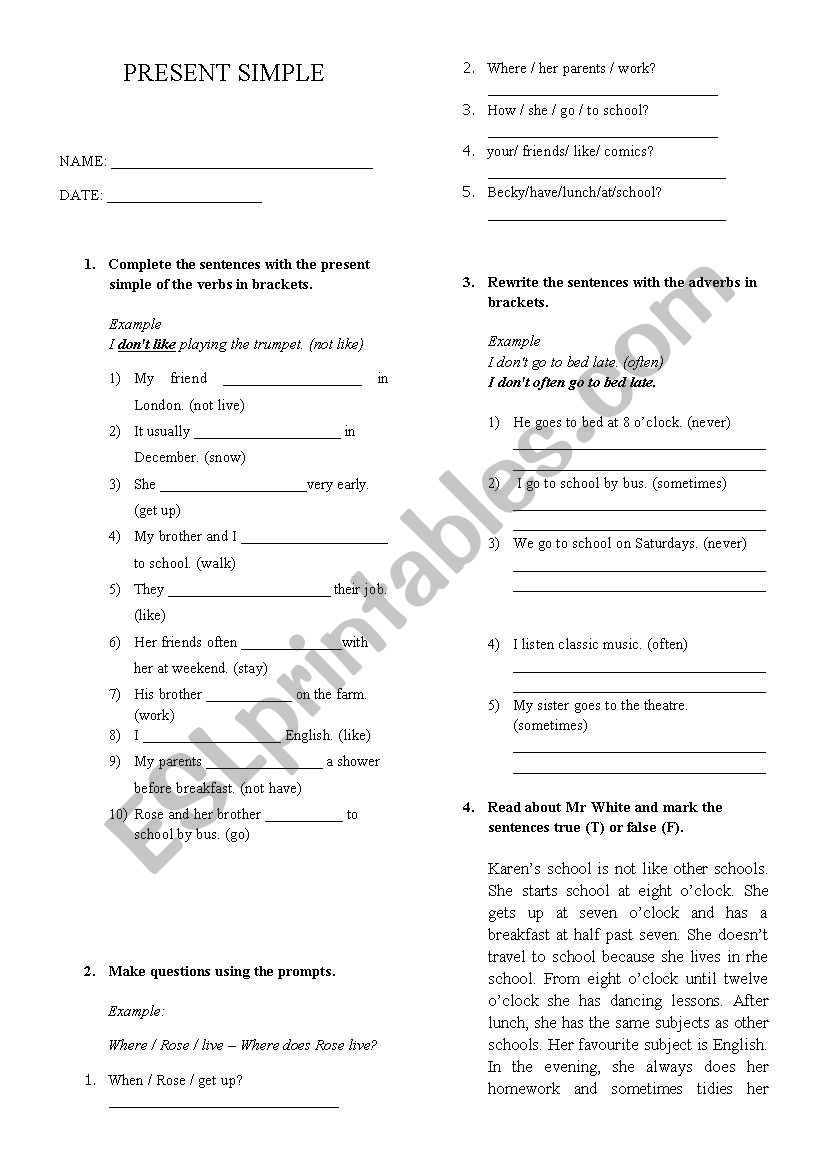 pRESENT sIMPLE worksheet