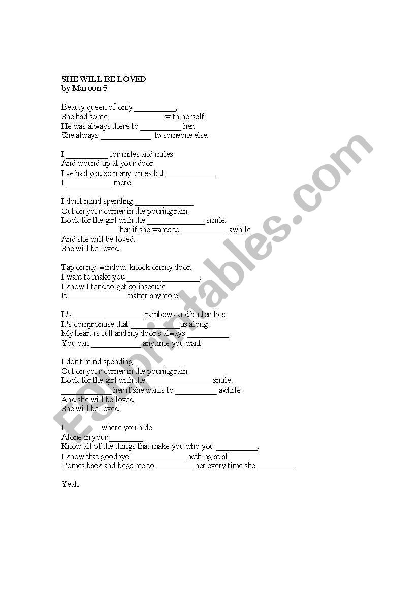 English worksheets: Song´s blanks