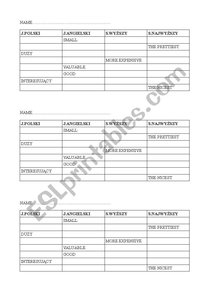 comparative and superlative- short test for polish students