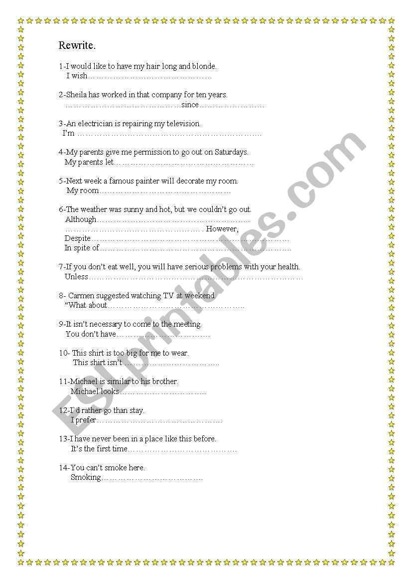 English Worksheets: Rewriting