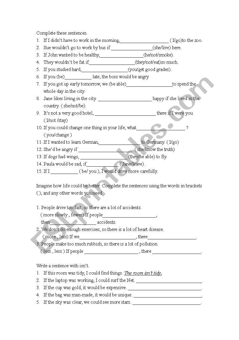 Second Conditional Worksheet worksheet