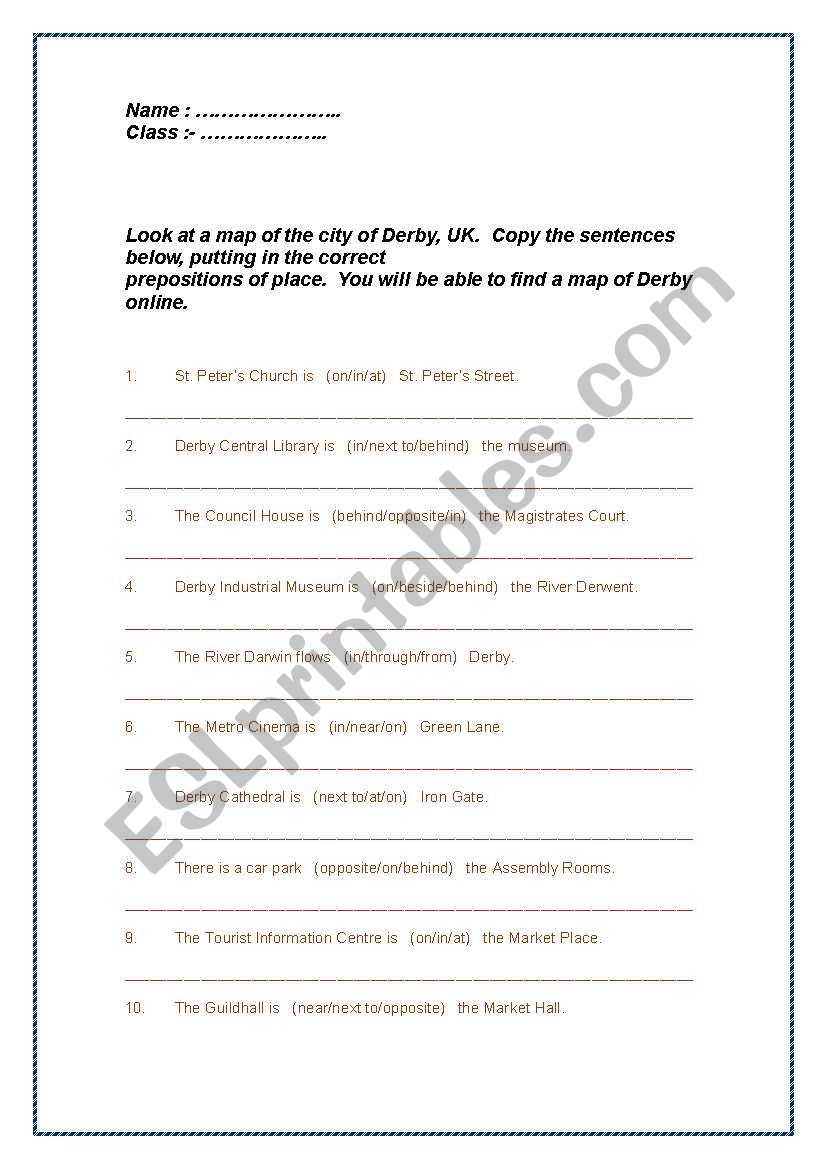 prepositions worksheets worksheet
