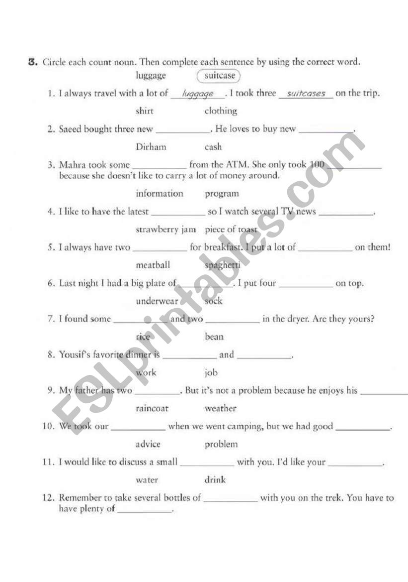 noun worksheet