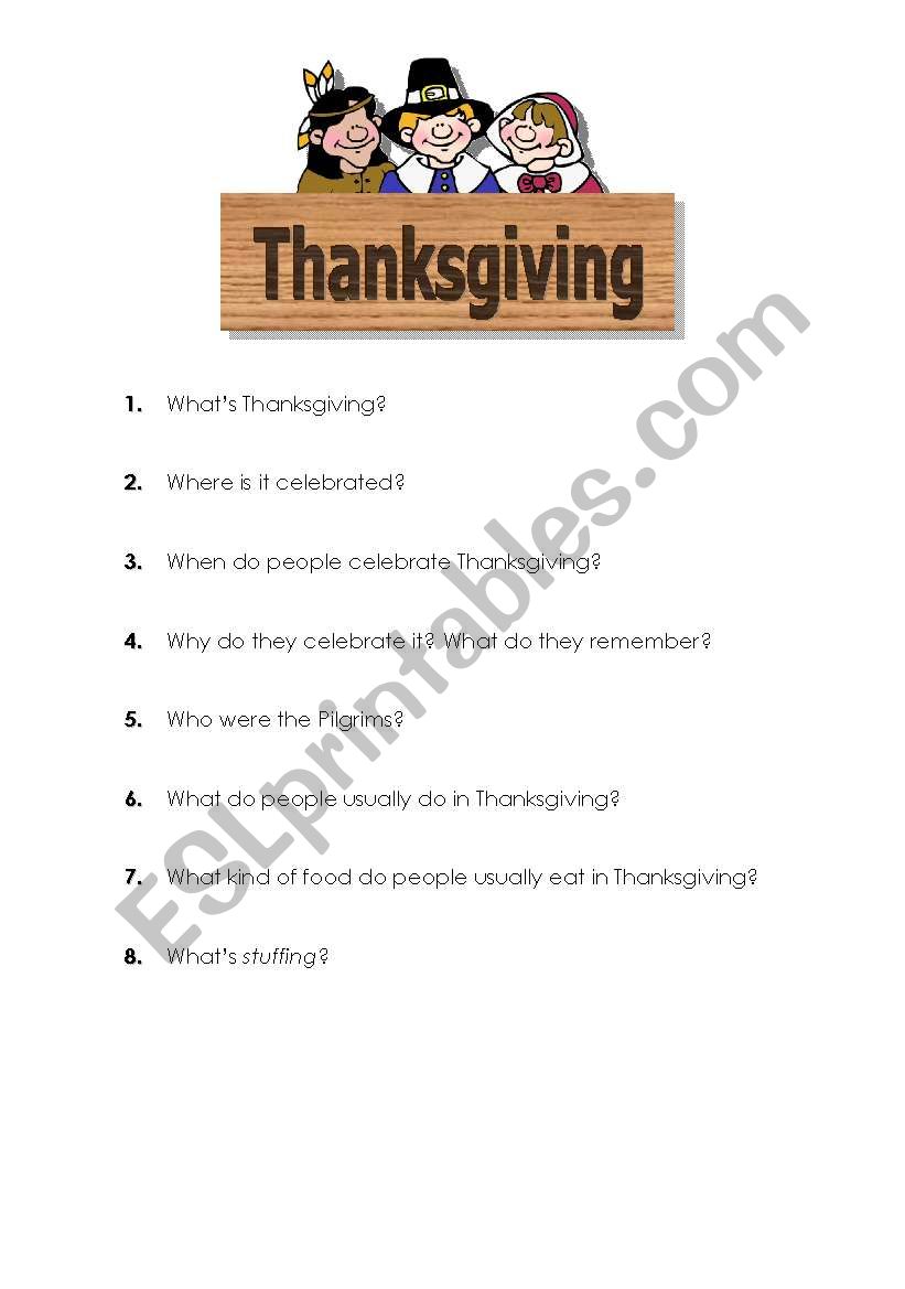 Thanksgiving Quest worksheet