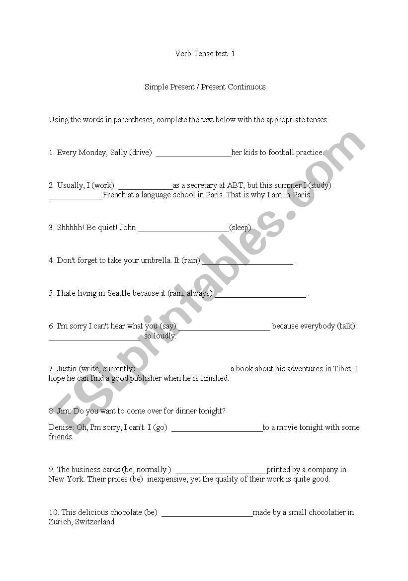 tenses quiz worksheet