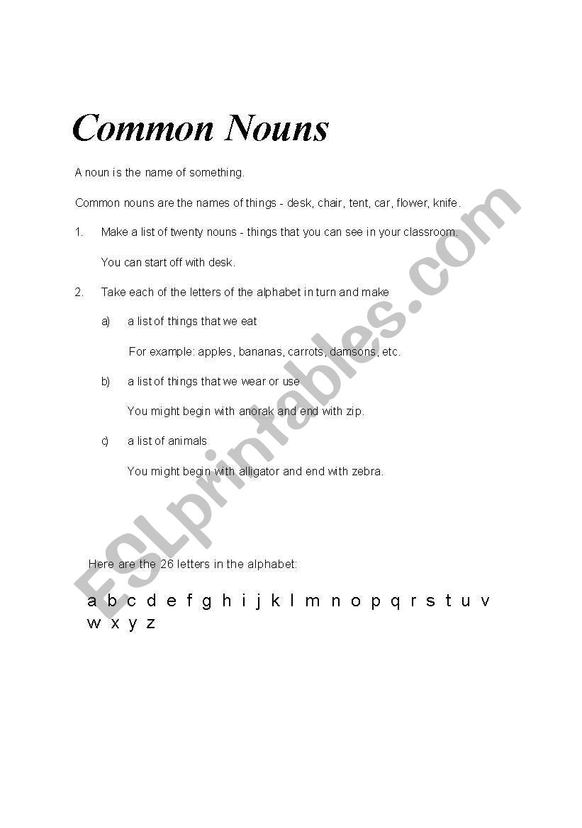 common nouns worksheet