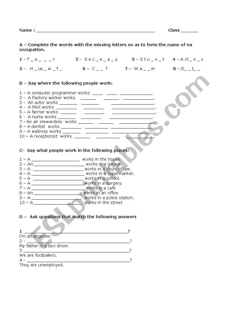 What do you do? worksheet