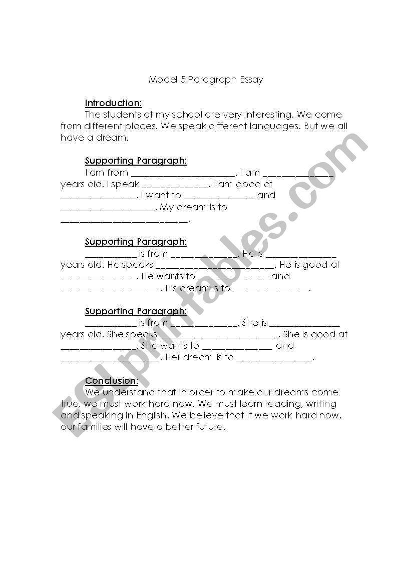 5 paragraph CLOZE activity worksheet