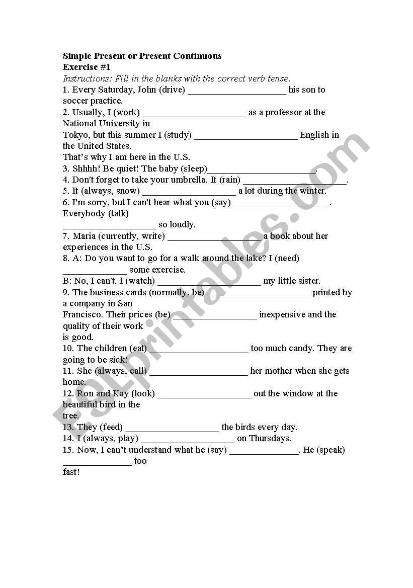 present simple worksheet