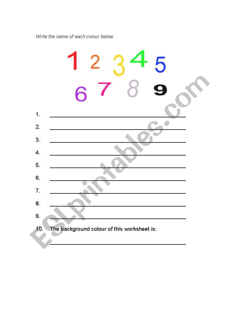 write the name of each color worksheet
