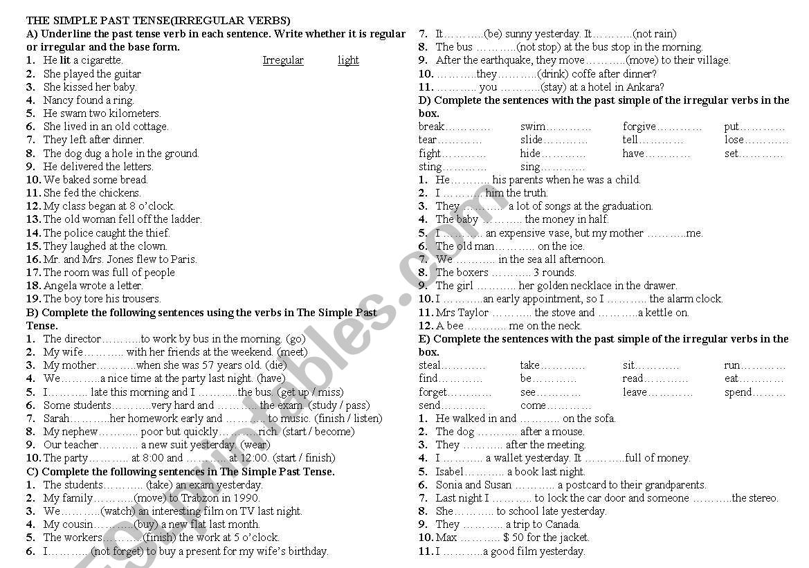 Past Simple Worksheet ESL Worksheet By Fatihtoy