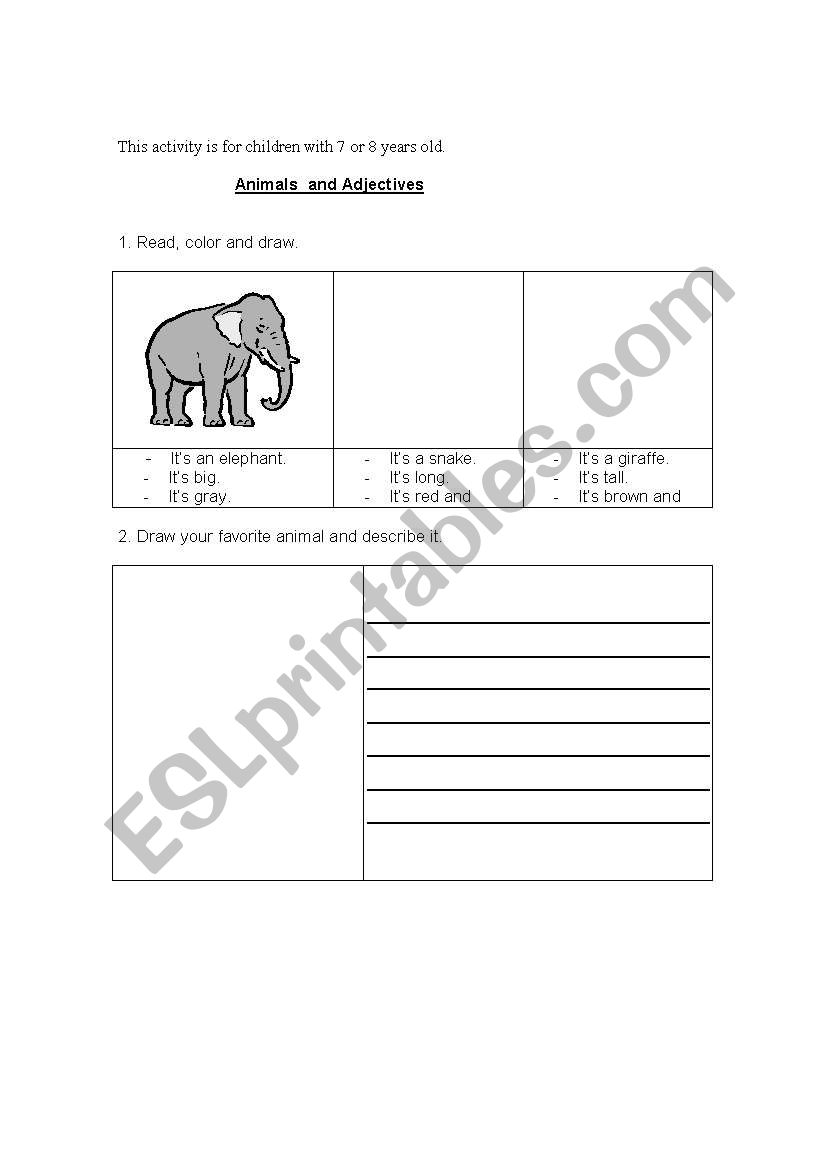 Animals and adjectives worksheet