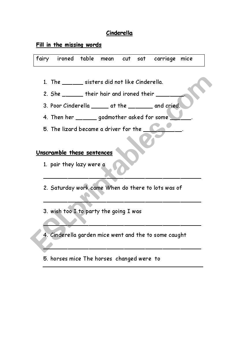 Cinderella acivity page worksheet