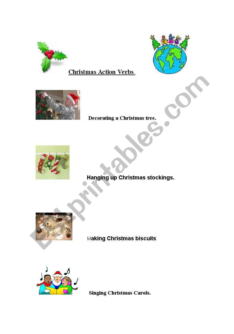 Christmas Action Verbs. worksheet