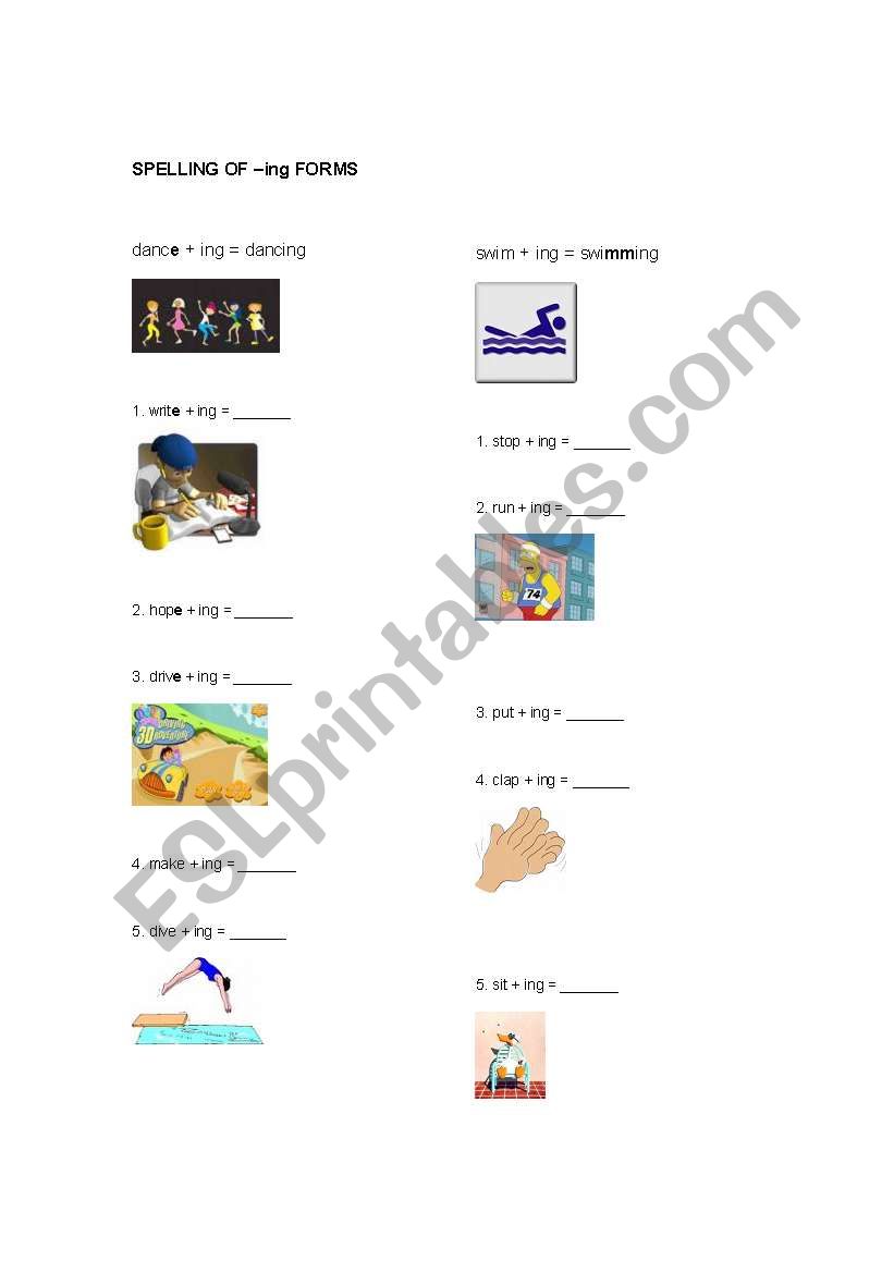 Spelling of -ing forms worksheet