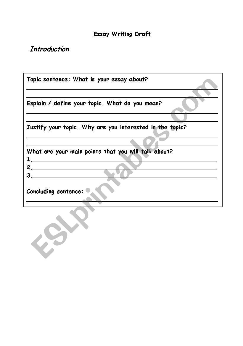 Draft Essay writing for ESL worksheet