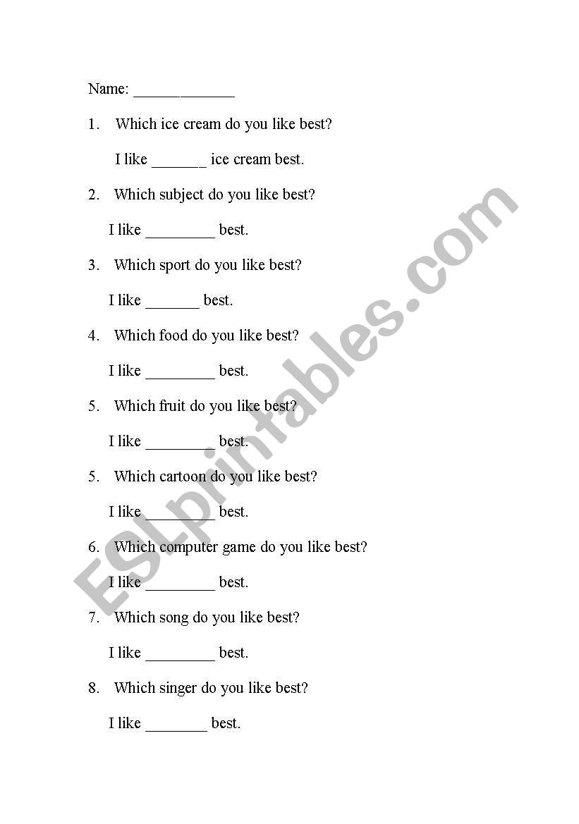 Which do you like best? worksheet