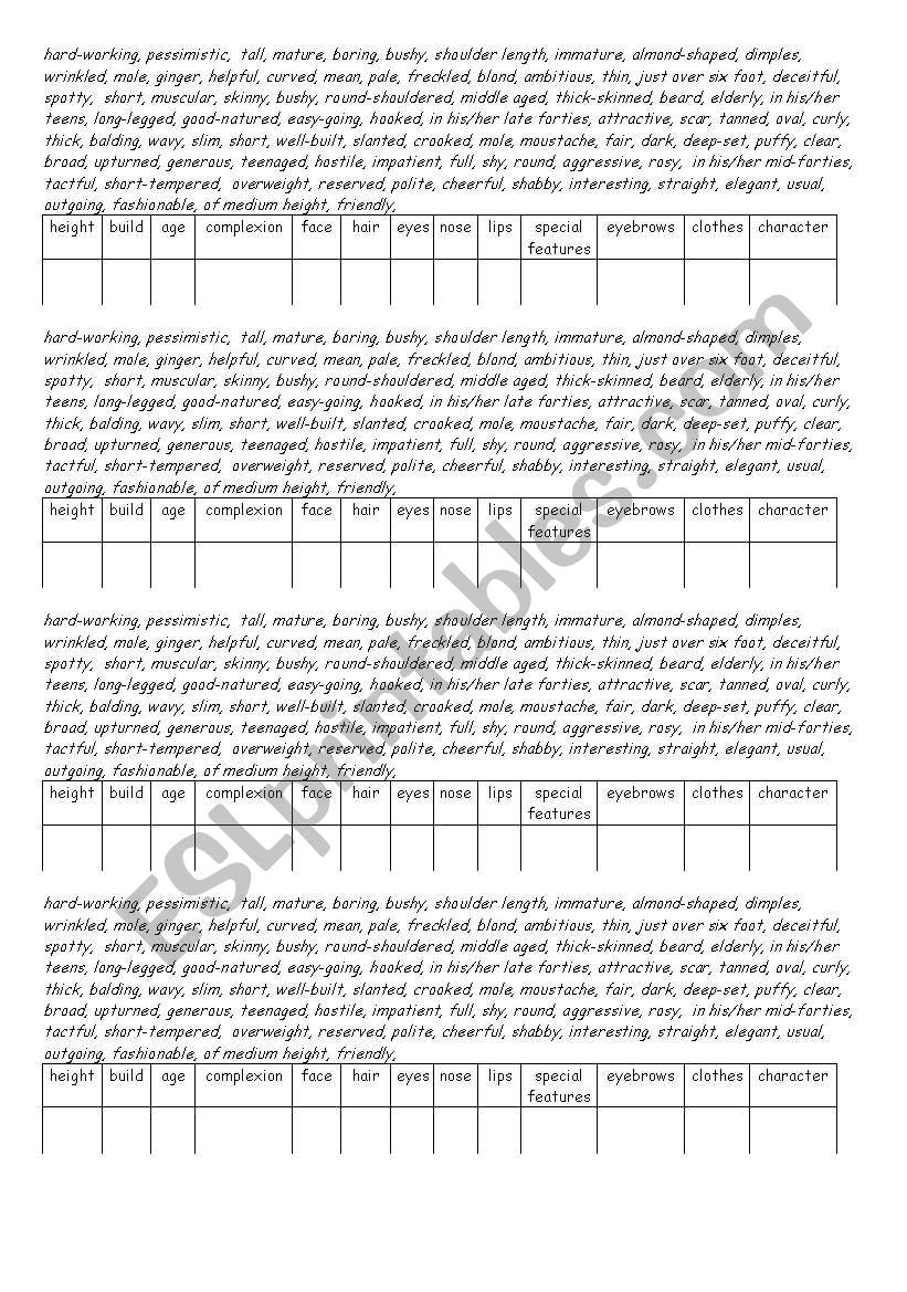 describing people vocabulary worksheet