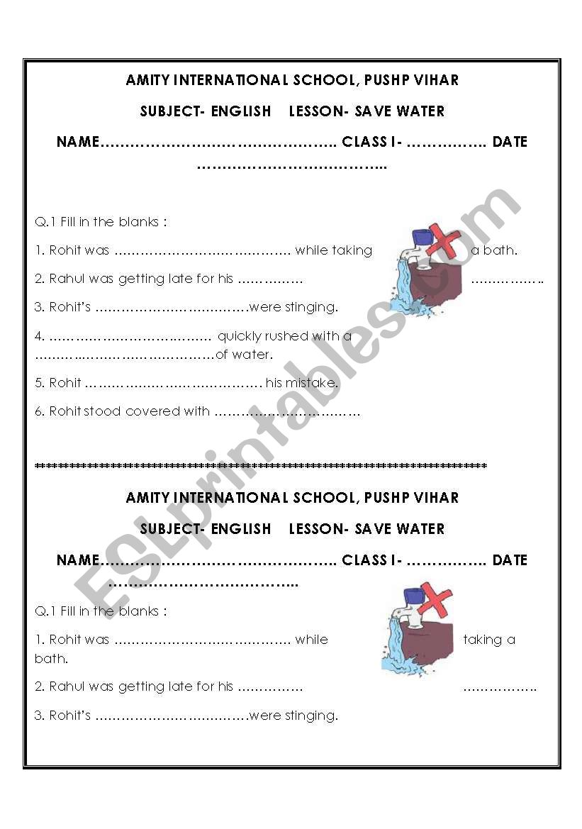 save water worksheet