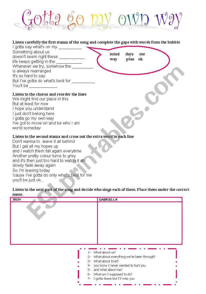 English Worksheets High School Musical Gabriella Montez